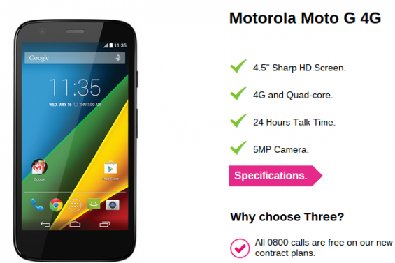 Moto G 4G, now on Three