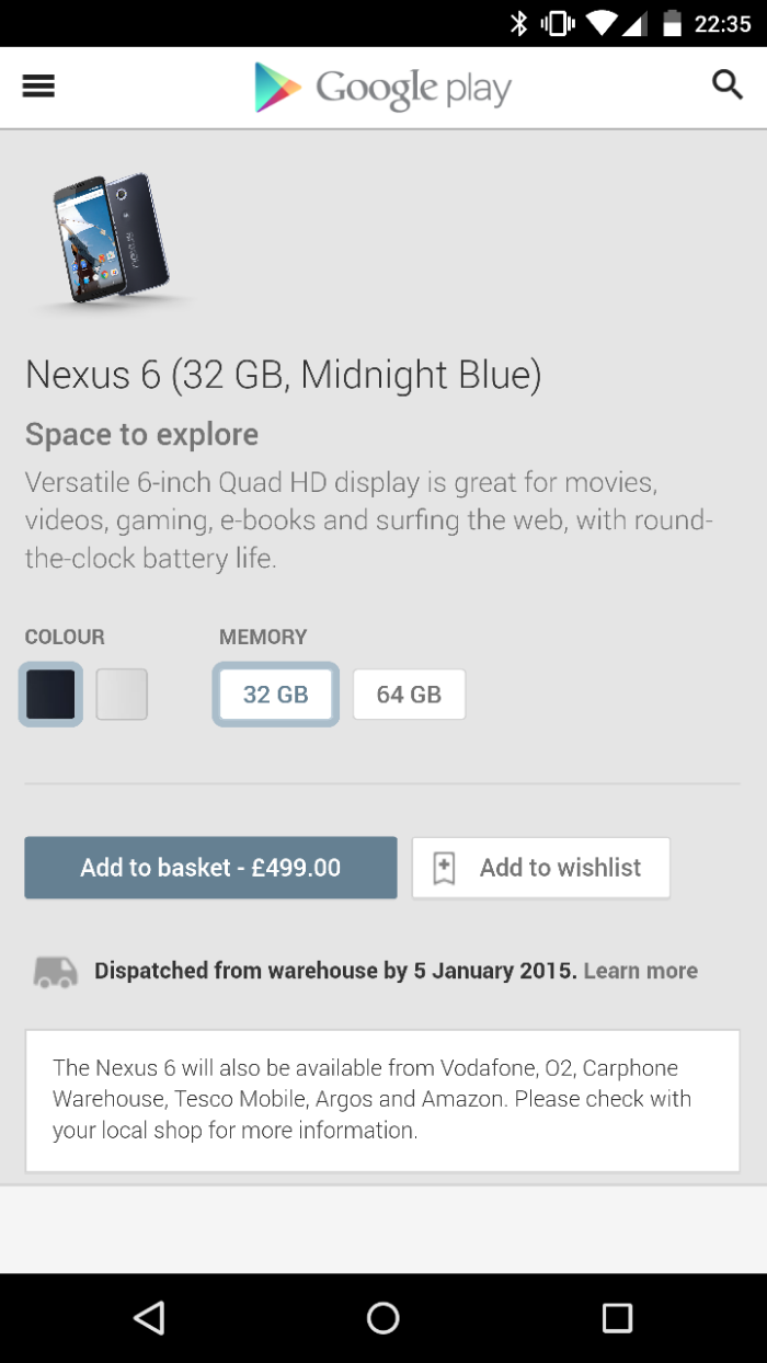 Nexus 6 availability update