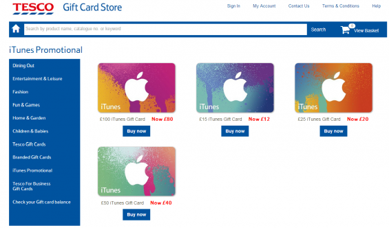 20% off iTunes gift cards at Tesco