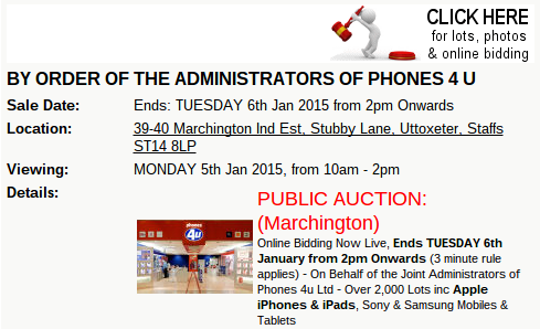 Phones 4u stock getting auctioned off again online