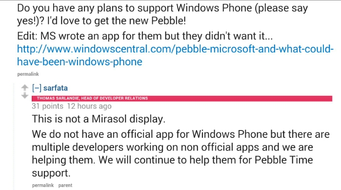 Pebble and Windows Phone