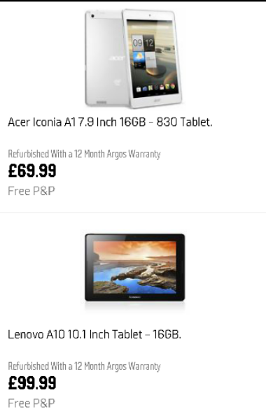 Refurbished tablet deals from Argos