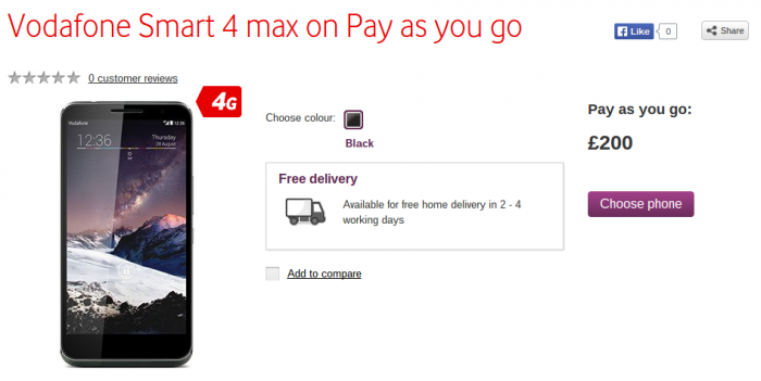 Vodafone Smart 4 Max   Get it fairly cheap on Pay As You Go