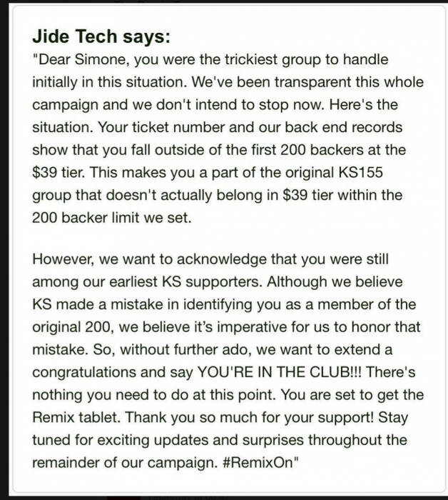 Kickstarter mess up, Jide to the rescue