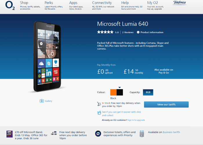 Lumia 640 and Microsoft Band deal on O2