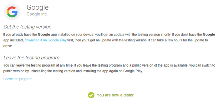 Google App   Become a beta tester