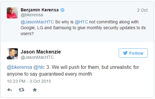 HTC unable to commit to monthly security updates