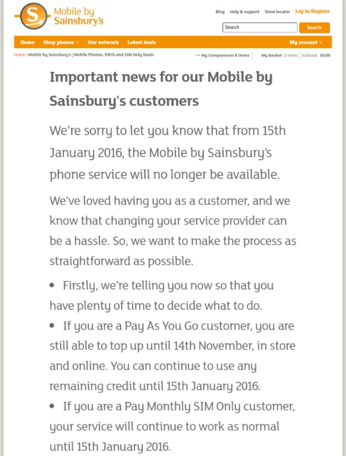 Goodbye Sainsburys Mobile