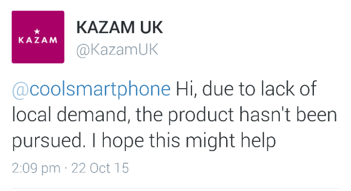 Ultra thin KAZAM Tornado 552L cancelled