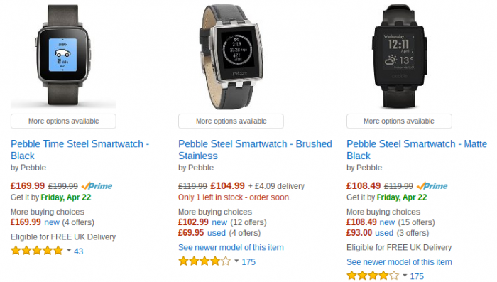 Pebble Smartwatches down in price today