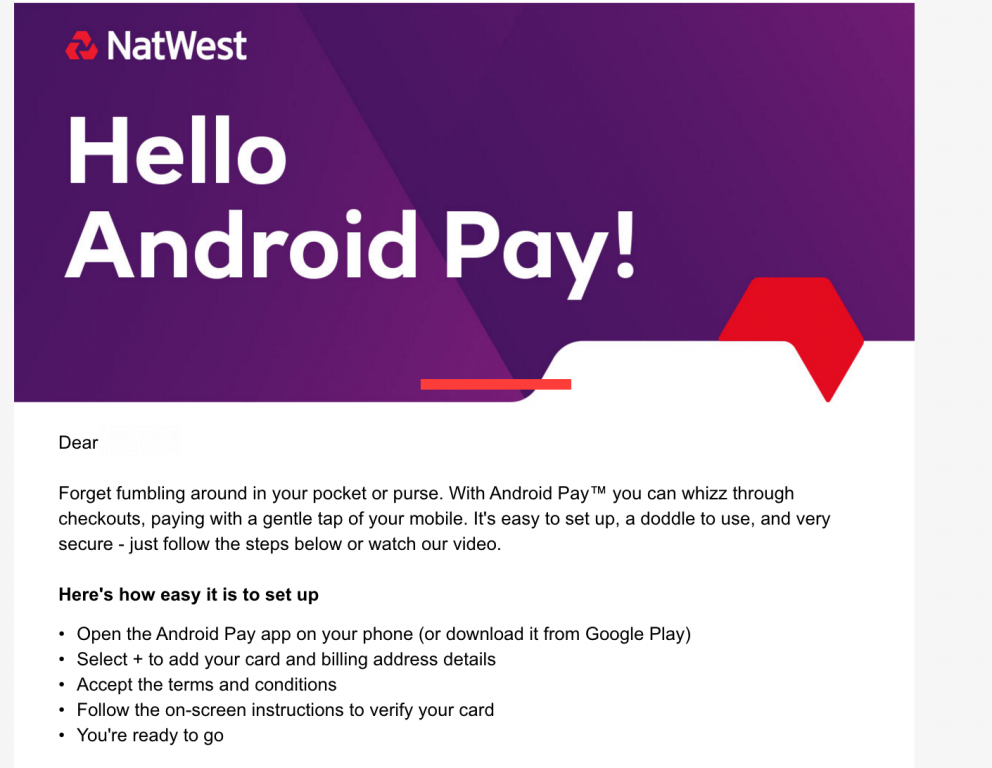 NatWest gets abreast of Android Pay