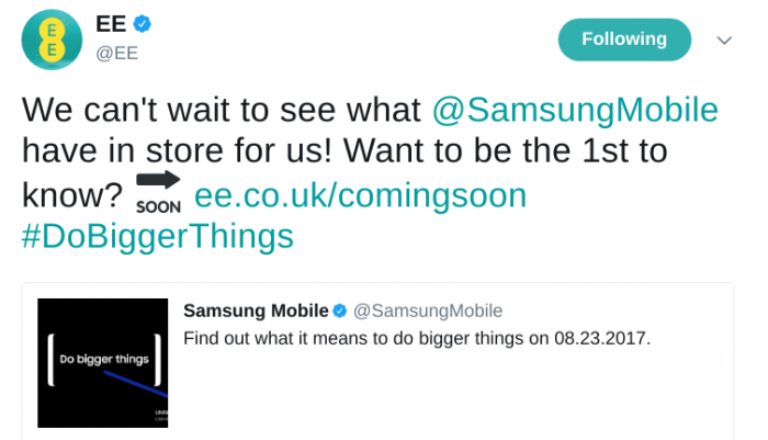 EE pretty much confirm that theyll be ranging the Samsung Galaxy Note 8