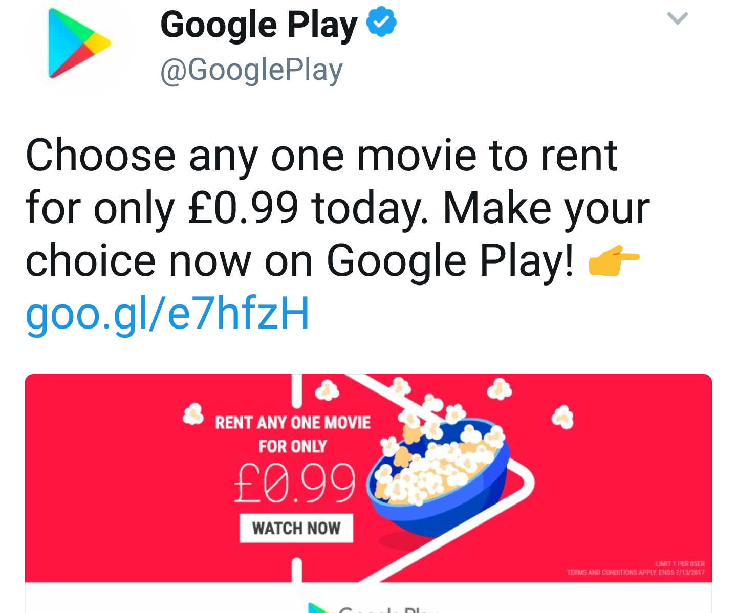 Google Play serving up a 99p movie rental