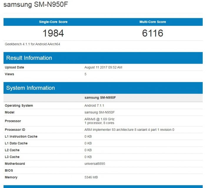 Samsung Galaxy Note 8 spotted on Geekbench