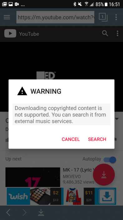 TubeMate now blocks music downloading, which was the whole reason it existed
