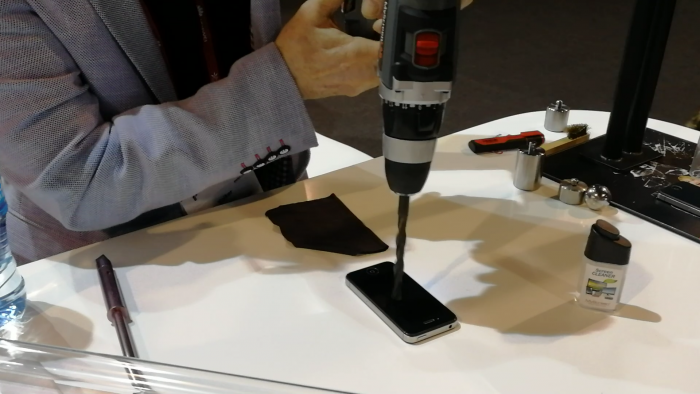 #MWC18   MyScreen Protector, a phone, a drill. What could go wrong?