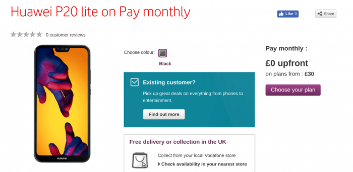 Huawei P20 Lite now at Vodafone UK