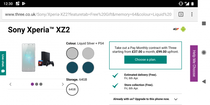 Three announce Sony XZ2 pricing