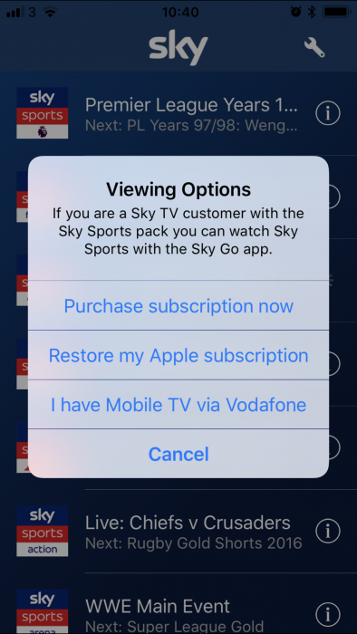 Solving subscription issues on the Sky Sports Mobile TV App