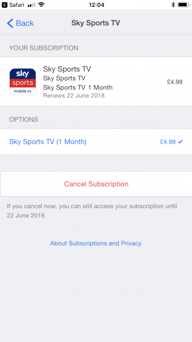 Solving subscription issues on the Sky Sports Mobile TV App