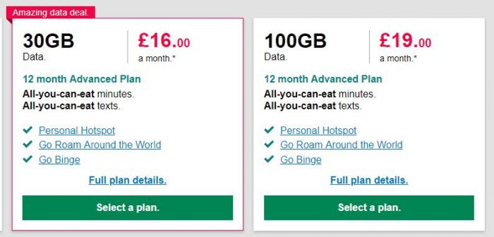 100GB data deal on Three. £19 per month, but we can tell you how to get it for nearly £14