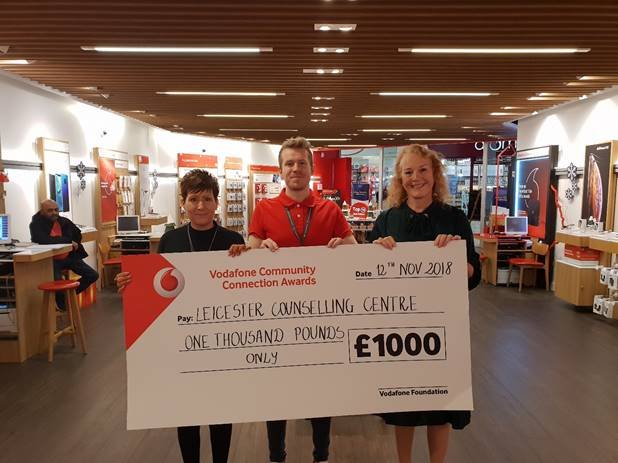 Vodafone donate to Leicester Counselling Centre