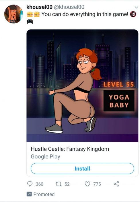 Suggestive Hustle Castle adverts appear on Twitter